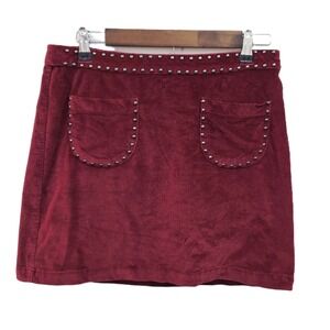 Mossimo‎ Womens 6 Red Velvet Studded Mini Skirt Punk Grunge Goth Zip Back